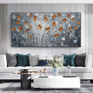 Tableau mural floral 3D moderne, peinture à l'huile abstraite texturée faite à la main au couteau à <span class=keywords><strong>palette</strong></span>, toile minimaliste à fleurs, décoration d'hôtel - Product Image 2