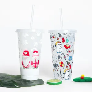 Custom Logo Kerst Mokken Kids Leuke Tumbler Cups Kerstcadeau Plastic Bekers Met Deksels En Stro