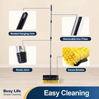Brosse de nettoyage pour terrasse, sols, avec poils doux et moyens, poignée antidérapante pour le nettoyage des terrasses extérieures, patios, salles de bain, garages et surfaces en béton