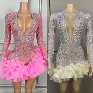 <span class=keywords><strong>Robe</strong></span> de soirée longue en satin <span class=keywords><strong>rose</strong></span> avec strass et perles pour femme, taille naturelle, respirante, pour l'été, XS8152 - Product Image 2