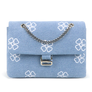 Bolso Bandolera de Mezclilla Moderno para Mujer, con Cierre, Correa de Hombro, Impermeable, con Patrón Bordado y Forro de Poliéster - Product Image 1