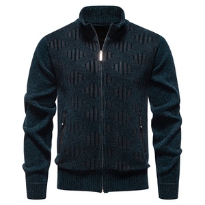 Suéter de punto para <span class=keywords><strong>hombre</strong></span> estilo coreano, de invierno, moderno, informal, con cuello alto, forro polar y cremallera, tipo cárdigan. - Product Image 5