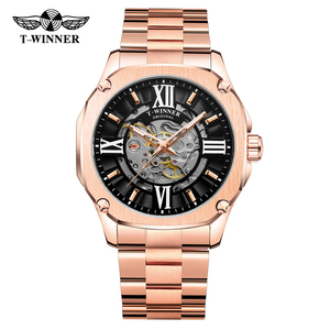 Montre-bracelet automatique de luxe pour homme T-winner, nouvelle collection, squelette, résistante à l'eau, en acier inoxydable, chiffres romains - Product Image 1