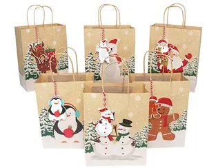 Goodie-bolsas de regalo para fiestas, adorno para envolver regalos, Kraft, marrón, rústica, bolsa de papel, navidad