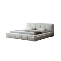 Lit Moderne de Luxe en Bois de Marshmallow, Cadre Personnalisable, Design Minimaliste Italien & Wabi-Sabi, Coussin en Laine d'Agneau, 2m x 2m