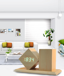 Văn Phòng Máy Tính Để Bàn Đa Chức Năng Bảng Kỹ Thuật Số LED Báo Động Tre Đồng Hồ Bằng Gỗ Chủ Bút Với Nhiệt Độ Hiển Thị Cho Bàn - Product Image 5