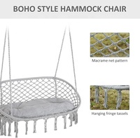 Chaise suspendue en macramé moderne, style bohème, chaise balançoire avec hamac en corde de coton pour jardin, patio, cour, pour deux personnes