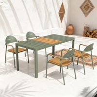 Ensemble de mobilier de salle à manger extérieur moderne Dwoo, 7 pièces, aluminium, plastique, bois, table et chaises de jardin