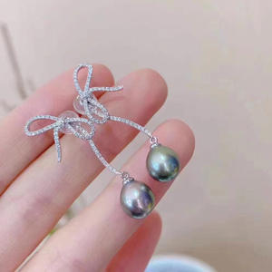 21336 S925 Silver Ear Nails with 8-12mm Round Beads DIY <b>Pearl</b> Accessories Tray Bow Ear Nails for <b>Pearl</b> <b>Earrings</b> - Product Image 2