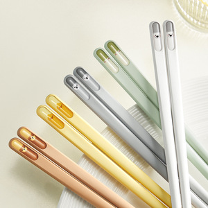 HeDou Alloy Chopsticks Round Antibacterial High Temperature Resistant Home Use Cartoon Design - Product Image 1