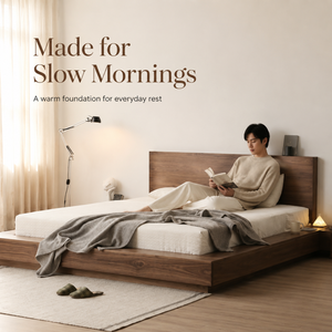 Solid Wood Adjustable Full Size Low Platform Bed Frame Large Headboard Minimalist <strong>Japanese</strong> Design Eco-Friendly Bedroom <strong>Furniture</strong> - Product Image 3