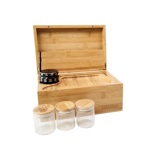 100% Bamboo Large Storage Box with a Rolling Tray Stash Box