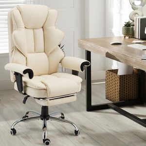 Chaise de <span class=keywords><strong>bureau</strong></span> chauffante blanche à massage 6 points Chaise d'ordinateur en cuir avec accoudoir et repose-pieds réglables - Product Image 6
