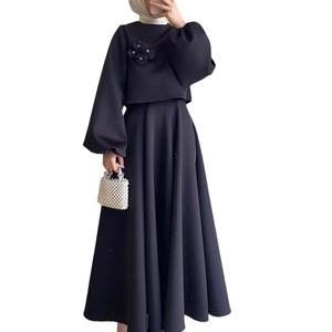 Conjunto <span class=keywords><strong>de</strong></span> Dos Piezas Modesto para <span class=keywords><strong>Mujer</strong></span>, Vestido Holgado con Mangas Farol y Falda con Estampado Floral, Nuevo Diseño Dubai, Mangas Farol con Flores-MS023 - Product Image 4