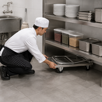 Chariot à plateforme commercial personnalisable en acier inoxydable SUS304 avec poignée pliable, capacité robuste, quatre roues silencieuses
