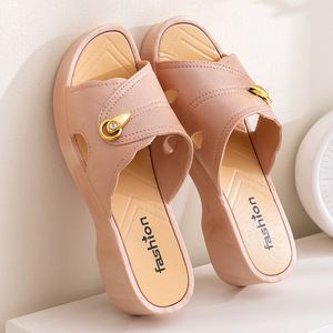 Sandales compensées imperméables en PVC pour femmes, à plateforme, antidérapantes, résistantes à la transpiration, à bout ouvert, pour la plage et l'extérieur - Product Image 1