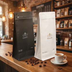 บรรจุภัณฑ์เมล็ดกาแฟพร้อมวาล์วทางเดียวและซิปล็อคแบบรีซีลได้ เกรดอาหาร ป้องกันความชื้น ถุงกาแฟซีล 8 ด้าน จากโรงงานโดยตรง - Product Image 1