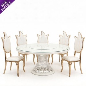 Produit populaire Table ronde en verre avec plateau en or Meubles en acier inoxydable Salle de fête Mariage Hôtel Chaises et tables - Product Image 1