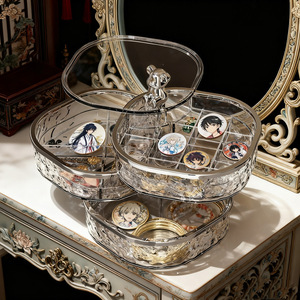 Multi Layer Rotating Jewelry Box Oval Transparent Gray With Dividers For Earrings <b>Necklaces</b> Hair Accessories <b>Storage</b> Organize - Product Image 1