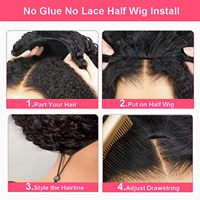 Perruque 3-en-1 mi-longue en cheveux humains naturels vietnamiens, bouclés style Pixie, sans couture, avec cordon de serrage, sans colle, pour femmes noires