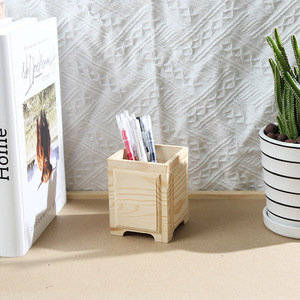 Portalápices de madera de pino, organizador de escritorio con forma cuadrada, caja de almacenamiento para papelería de oficina - Product Image 1