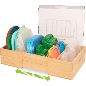 Homex | Boîte en <span class=keywords><strong>bambou</strong></span> polyvalente avec plateau réglable pour les bacs de rangement des fournitures de cuisine avec de grands lots de supports extensibles pour assiettes à dîner - Product Image 5