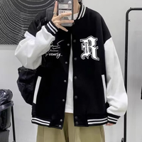 Veste universitaire unisexe en polyester, à blocs de couleur, à manches longues, avec imprimé lettres, boutonnée, style baseball, décontractée, coupe ample, streetwear