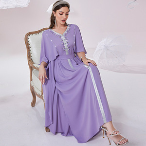 Vestido de verano de estilo Vintage cosido a mano, Color sólido, diseño con cuello en V, carne sombreada delgada, estilo de celebridad, Material de poliéster a la moda - Product Image 4