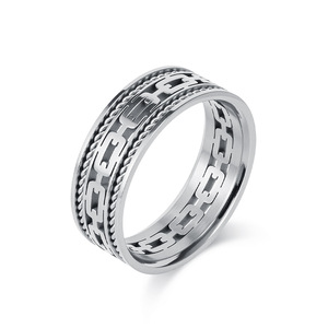 Anillo de Cadena Cubana Hueca de Doble Hilo de Acero de Titanio, Diseño Geométrico, Unisex, para Uso Diario - Product Image 1