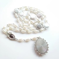 Mecrt mode sept chagrin chapelet perles blanches chapelet rond vierge marie pendentif chapelet religieux collier