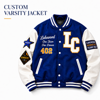 Veste universitaire personnalisée en laine Melton pour homme, bleu royal et crème, brodée, avec étiquette privée OEM et patchs en chenille