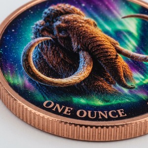 Moneta in Rame Colossale con Mammut Laminare dell'Era Glaciale Estinta, Aurora Cosmica e Creatura Vibrante, Classificata tra le Migliori, per Museo di Storia Naturale - Product Image 3