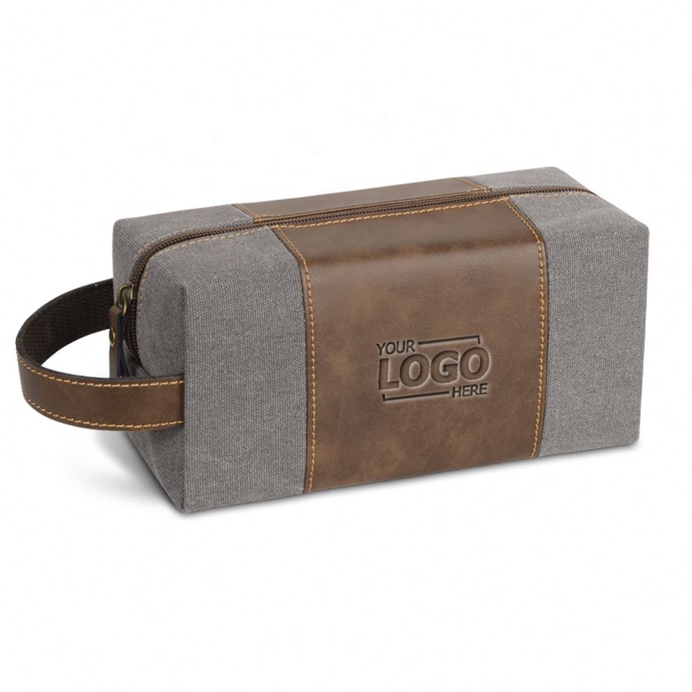 Personalized Canvas & PU Leather Toiletry Bag - Custom Logo Travel Kit for Men