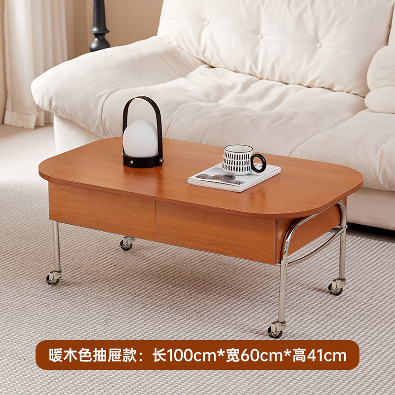 Warm wood coffee table drawers
