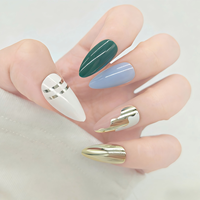 Ongles à presser en chrome multicolores, longs ongles stiletto brillants, ongles acryliques réutilisables, lot de 24 pièces pour salon