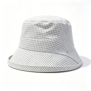 Sombrero de Pescador Unisex de Lona Transpirable con Cuadros Grises Claros, Etiqueta Metálica Personalizada con Logotipo, para las Cuatro Estaciones - Product Image 2