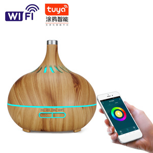 Tuya Wood Grain Aroma Diffuser 400Ml Wifi <b>Humidifier</b> With Led Light Home And Commercial Use - Product Image 1