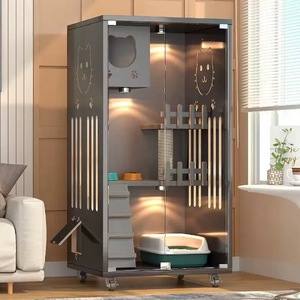 <span class=keywords><strong>Cage</strong></span> à chat de luxe en bois massif grand nid intérieur panoramique toilette intégrée pour petits animaux de compagnie chats chiens lapins pour villa de luxe maison - Product Image 6