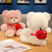 Boneka Beruang Teddy Lucu Bordir Custom, Mainan Hewan Plush Isi Kapas PP, Tas Apel Kartun, Boneka Ulang Tahun Anak