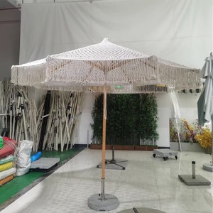 Parasol de jardin extérieur en corde de coton tressée fait main, avec pompons, pour terrasse, parasol de soleil ajouré, décoration paysagère - Product Image 3