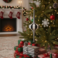 Ornement de Noël à rayures noires et blanches scintillantes, longue boule suspendue pour arbre de Noël, décoration de fête à domicile, Halloween