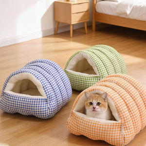 Winter Warm Cat Dog Bed Oval Plaid Pet Mat Thickened Soft Sleeping Bed For Small Pets Four Seasons Use - Product Image 1