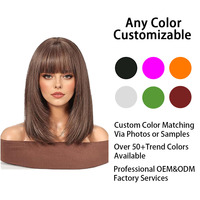 Perruque synthétique bob mi-longue lisse brun châtain clair naturel avec frange complète, résistante à la chaleur, bonnet ajustable, pour femme, usage quotidien, vente en gros