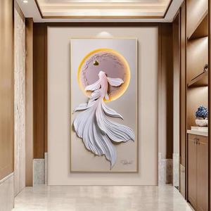 Decoración para el Hogar, Decoración de Entrada, Pintura Moderna de Peces, Arte de Pared para Sala de Estar, Pasillo, Pintura de Porcelana de Cristal con LED - Product Image 5