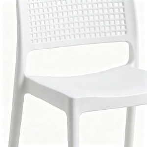 Modern White Plastic <b>Dining</b> <b>Chair</b> With Geometric Backrest <b>Stackable</b> Design Minimalist Style Home Furniture - Product Image 5