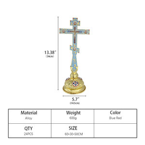 HT 2026 Nieuw 34cm Russisch-orthodox staand kruis blauw/rood emaille gouden kleurige legering kruisbeeld met heiligenbeelden voor thuisgebedskamer - Product Image 6