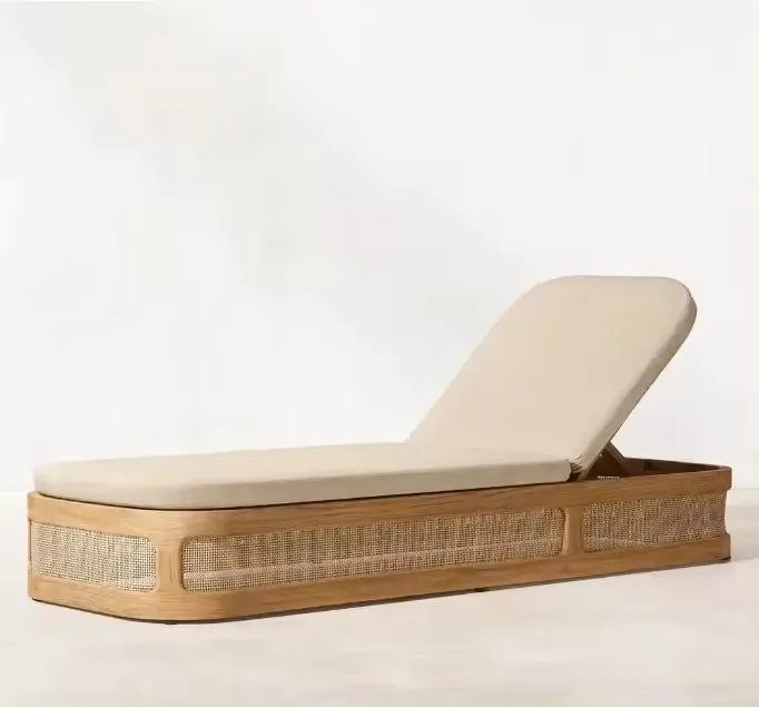 New Arrival Garden Furniture Teak Wood Outdoor Bed Sun Loungers Beach Chaise Lounge