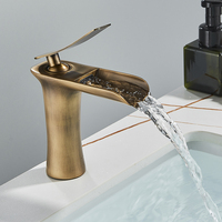 Robinet de salle de bain cascade certifié CE, mitigeur de lavabo à poignée unique, finition laiton antique, pour projets de distribution