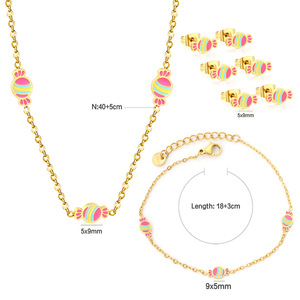 Candy-Colored Stainless Steel Necklace Earring <b>Bracelet</b> <b>Set</b> For Women Gift Jewelry 5x9mm 18+3cm 40+5cm - Product Image 1