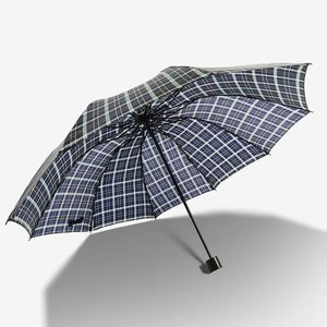 Factory Wholesale Business <b>Gifts</b> 10K Three-Fold Reverse Umbrella With a Plaid Pattern Business Rain and Sun Sunshade Umbrella - Product Image 2